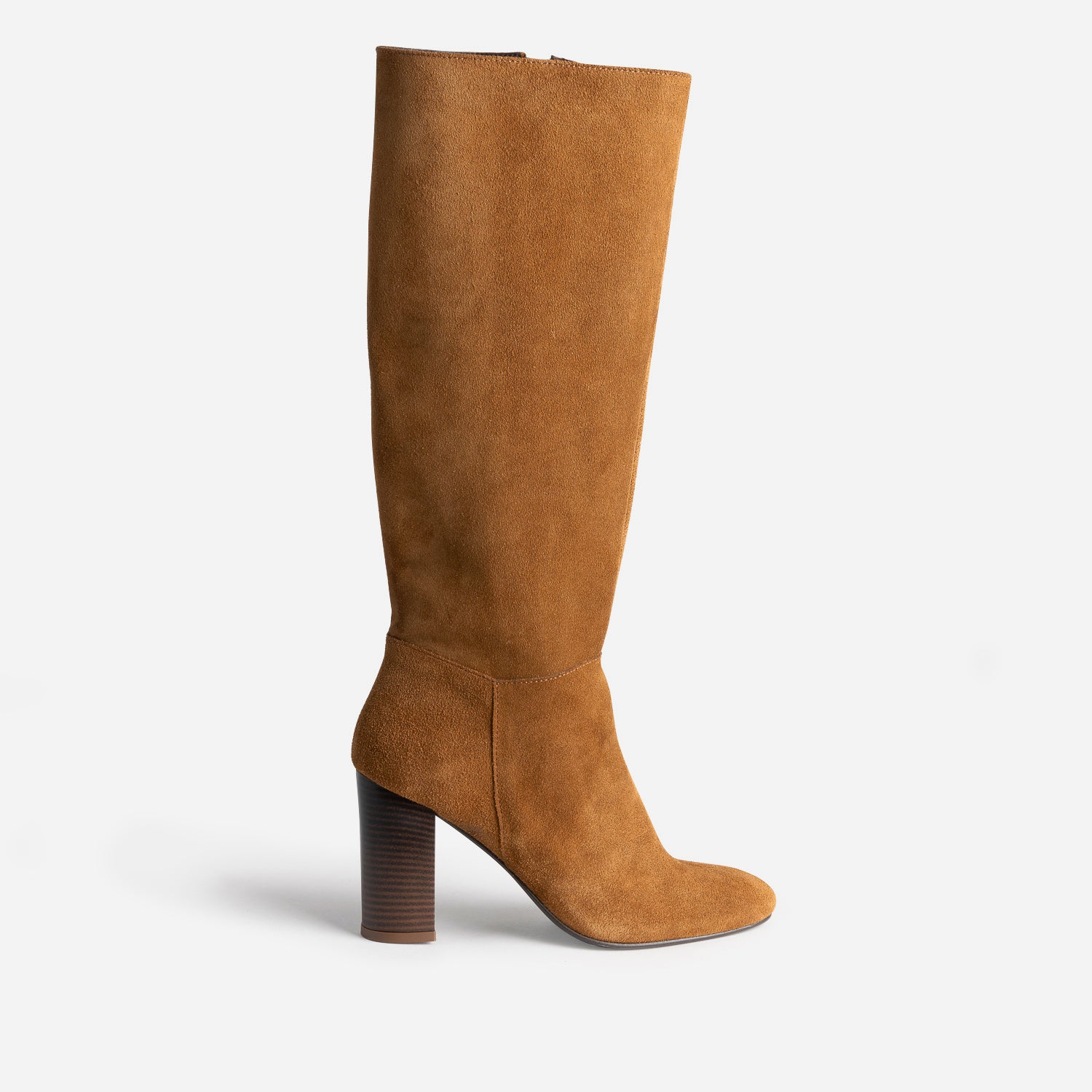 botte-a-talon-femme-435ljf-1.jpg Botte à talon cognac en cuir velours Eram Femme | ERAM – Image 1