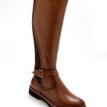 Bottes cavalières en cuir, talon plat Marron | Afibel