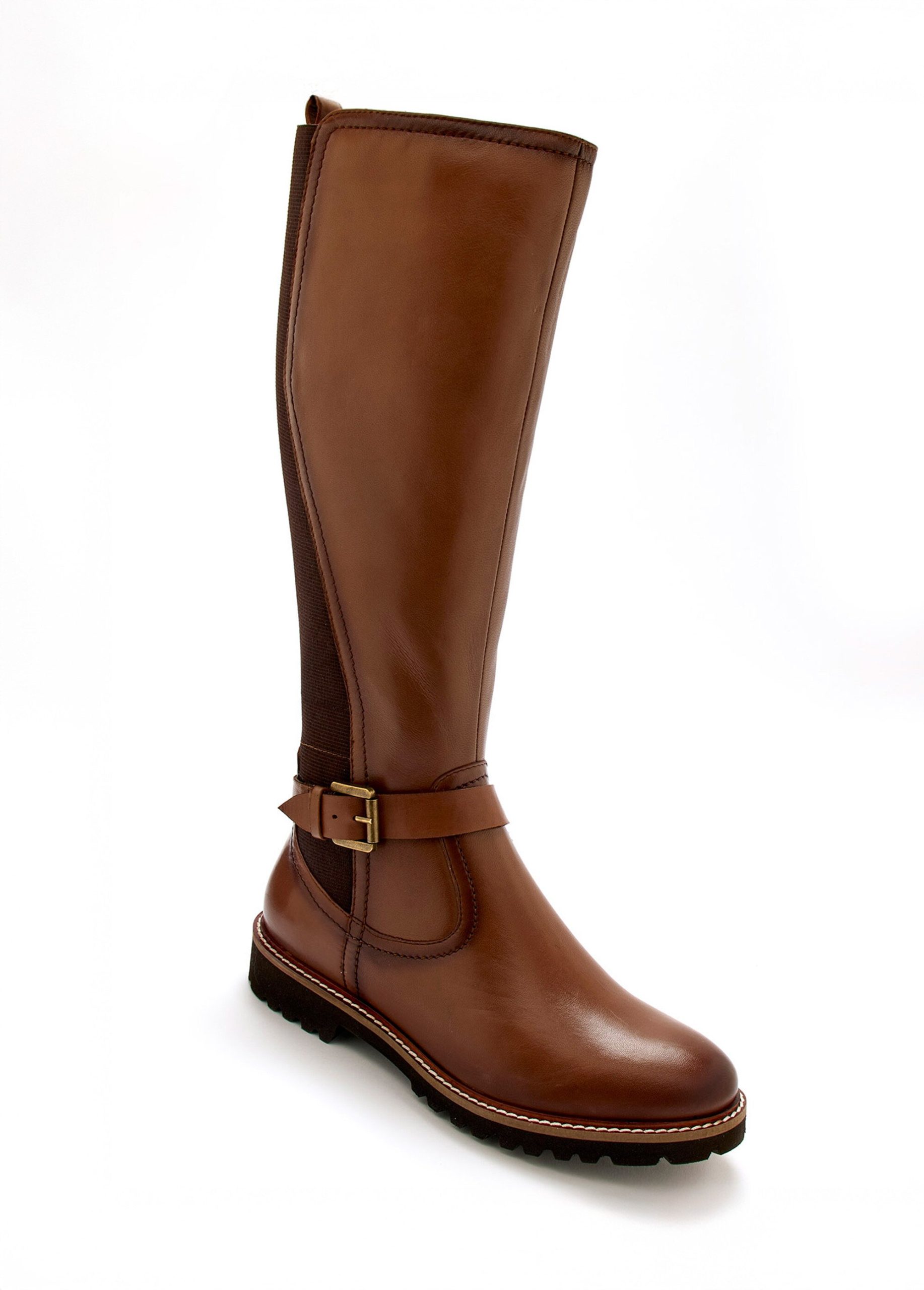 botte-cavaliere-093maf-1.jpg Bottes cavalières en cuir, talon plat Marron | Afibel – Image 1