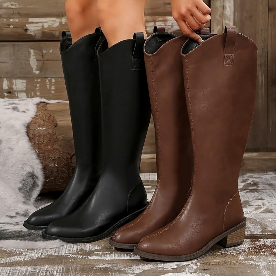 botte-cavaliere-femme-909vhk.jpg Bottes Cavalière Femme Bottine Femme Beige Clair Women's High Boots Female 2024 Winter New Foreign Trade Big Yards Pointed Thick With V Mouth Long ... – Image 1