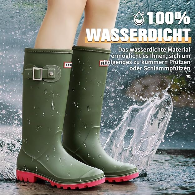 botte-en-caoutchouc-059qsb-1.jpg Bottes Caoutchouc Femme, Original étanche Antidérapant Chaussures De Travail(Vert,38 EU) – Image 1