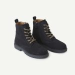 Bottes garçon en partie en cuir noir à faux lacets