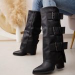 Botte talon à revers 4 boucles Noir