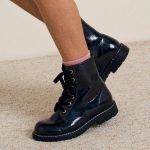 Bottines fille noires vernies à lacets