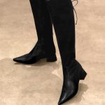 Bottes habillées femme sur mesure lacets arrière en cuir noir satiné à talon évasé de 3.5 cm Florence Kooijman
