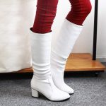 Bottes hautes blanches à bout pointu et talon bloc en cuir, bottes élégantes et polyvalentes antidérapantes pour femme, bottes d'automne et d'hiver, bottes de marche confortables de qualité supérieure : Amazon.fr: Mode