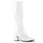 Botte blanche vernis en stretch pour femme talon carré grande taille du 35 au 46