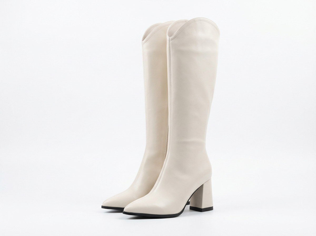 bottes-blanches-femme-847trv.png Botte haute blanc Simili Cuir Femme Élégantes bottes blanches à bout pointu – Image 1