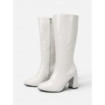 Bottes blanches pour femme, montantes jusqu'aux genoux, avec talon bloc stable de 7 cm et fermeture éclair latérale ; bottes élégantes pour l'automne et l'hiver, parfaites au quotidien, au bureau et de