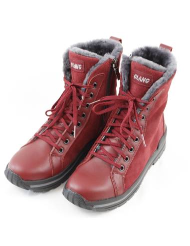bottes-chaudes-femme-404eek-1.jpg Chaussures chaudes d'hiver pour femme en cui hydro rouge matelassé et fourré en laine de mouton – Image 1