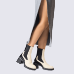 Bottines Wonders, bottines Chelsea à talon femme en cuir noir et beige| Igert Chaussure&Maroquinerie