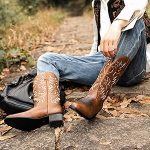 ANUFER Hommes La mode Brodé Bottes de Cow boy Occidentale Talon Pointe Antidérapant Mi mollet Bottes Marron SN071164 EU38 : Amazon.fr: Mode