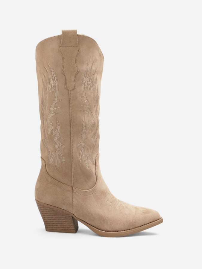 bottes-cowboy-228tee-1.jpg Bottes Western Femme Suédine Beige taupe – Image 1