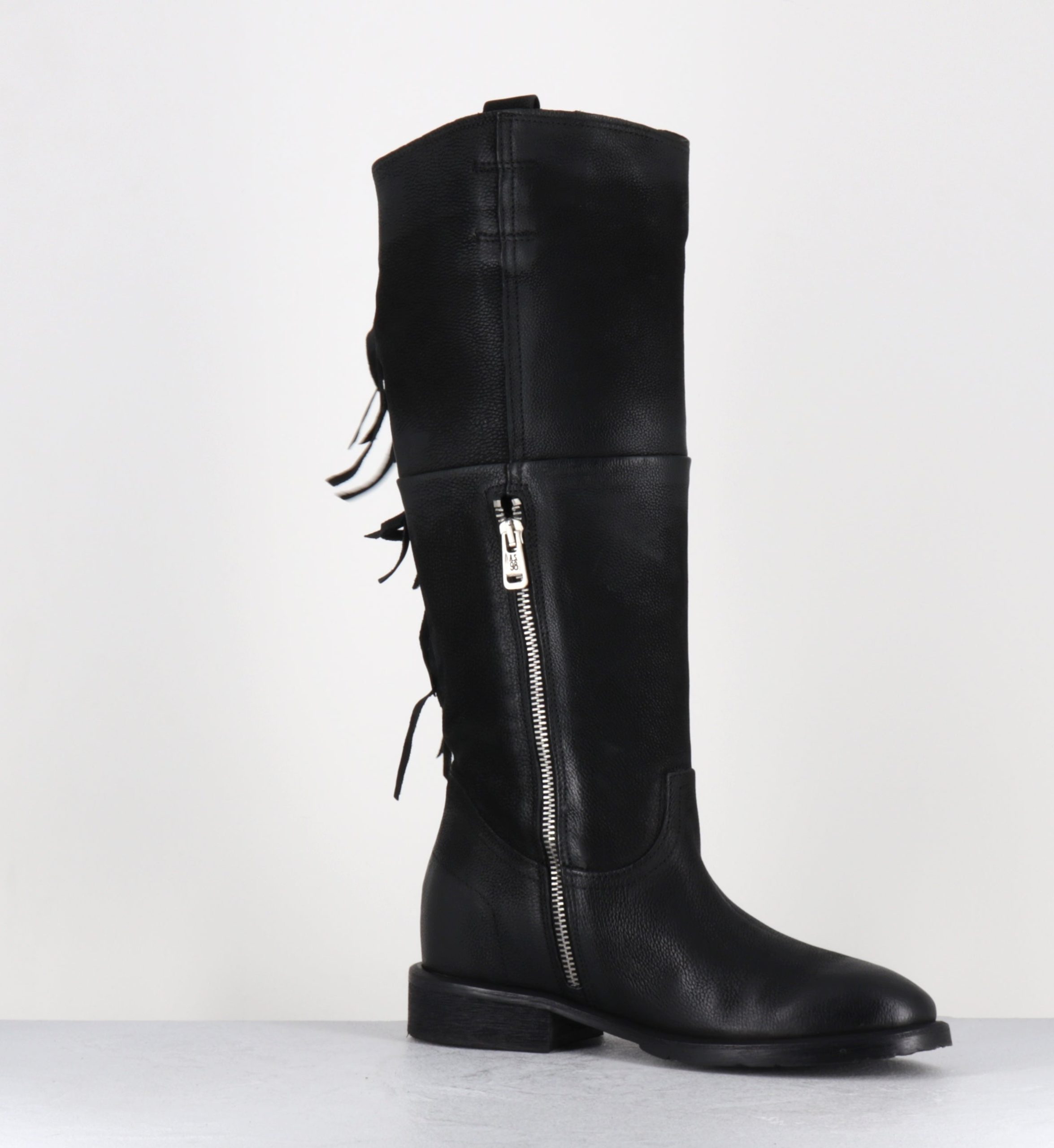 bottes-daim-042ffa-1.jpg Bottes en daim noir à franges C14310 NERO 36 / NOIR – Image 1