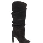 Botte Plissée Leila : Daim Noir à Talon Rectangle