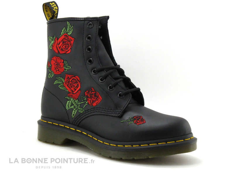 bottes-dr-martens-femme-173nrh-1.jpg Achat chaussures Dr Martens Femme Boots, vente Dr Martens 1460 VONDA Black 24722001 Bottine noire Roses rouges – Image 1