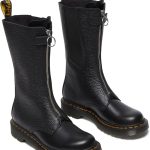 Dr. Martens Bottes de combat mi mollet 1b99 en cuir avec fermeture éclair sur le devant pour femme, Noir/blanc, 5 : Amazon.fr: Mode