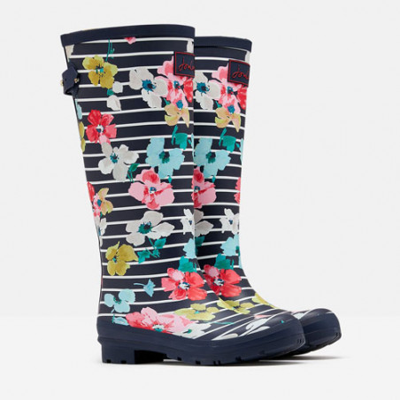 bottes-en-caoutchouc-femme-575gth-1.jpg bottes pluie pour femme rayées bleues et fleurs – Image 1