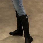 Bottes cavalière habillées femme sur mesure en cuir gris acier à semelle en gomme Florence Kooijman