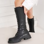 Bottes femme noires hautes à lacets montants et semelle crantée tendance