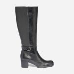 Botte à talon noire en cuir pour mollet fin
