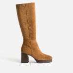 Botte cognac en cuir à plateforme pour mollets fins
