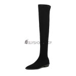 Bottes Hautes Plates Cuissardes Daim Boots Chaussette Bout Pointu Classique Habillées Fourrees