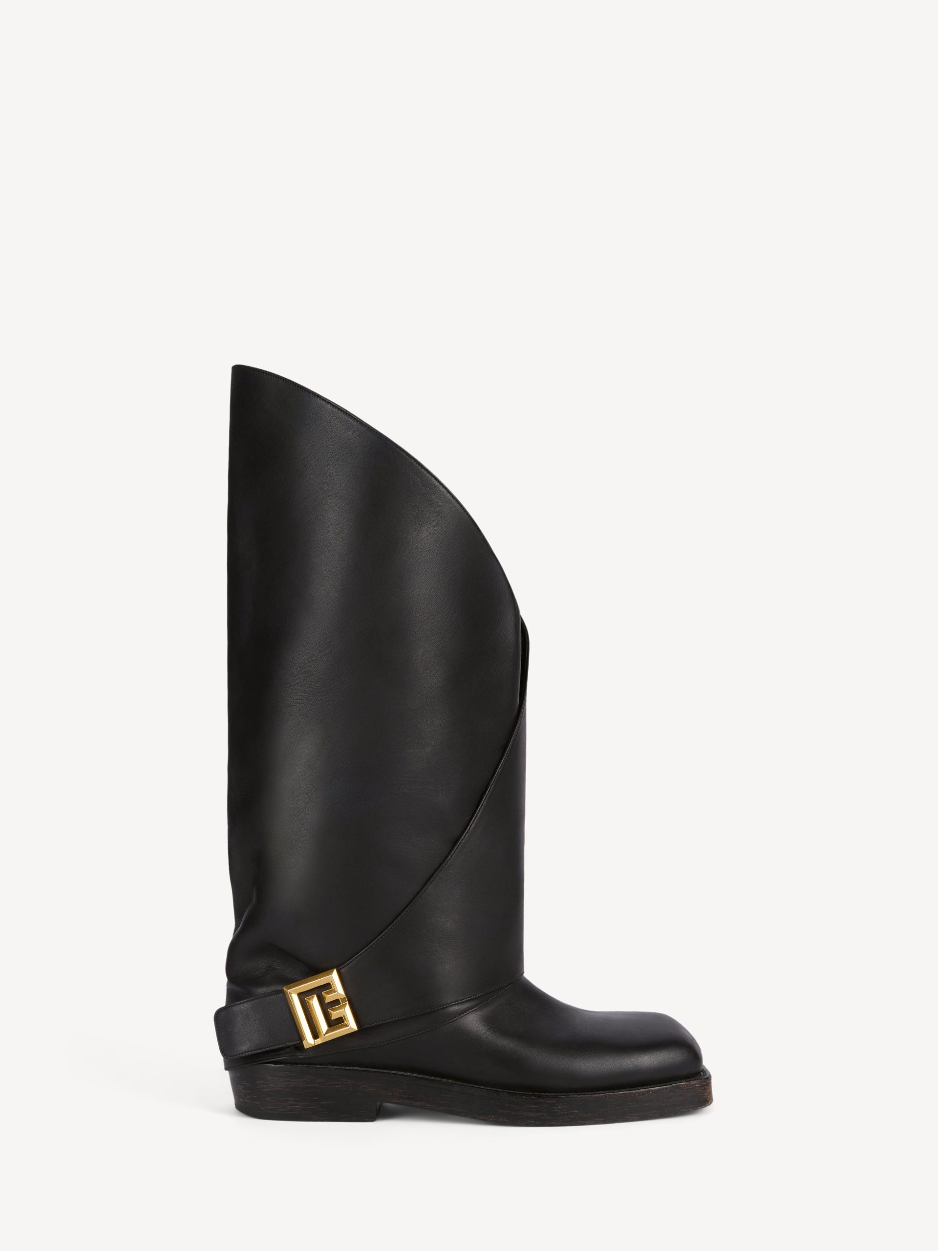 bottes-plates-femme-cuir-547eok-1.jpg Bottes plates Twist en cuir noir Femme | BALMAIN – Image 1