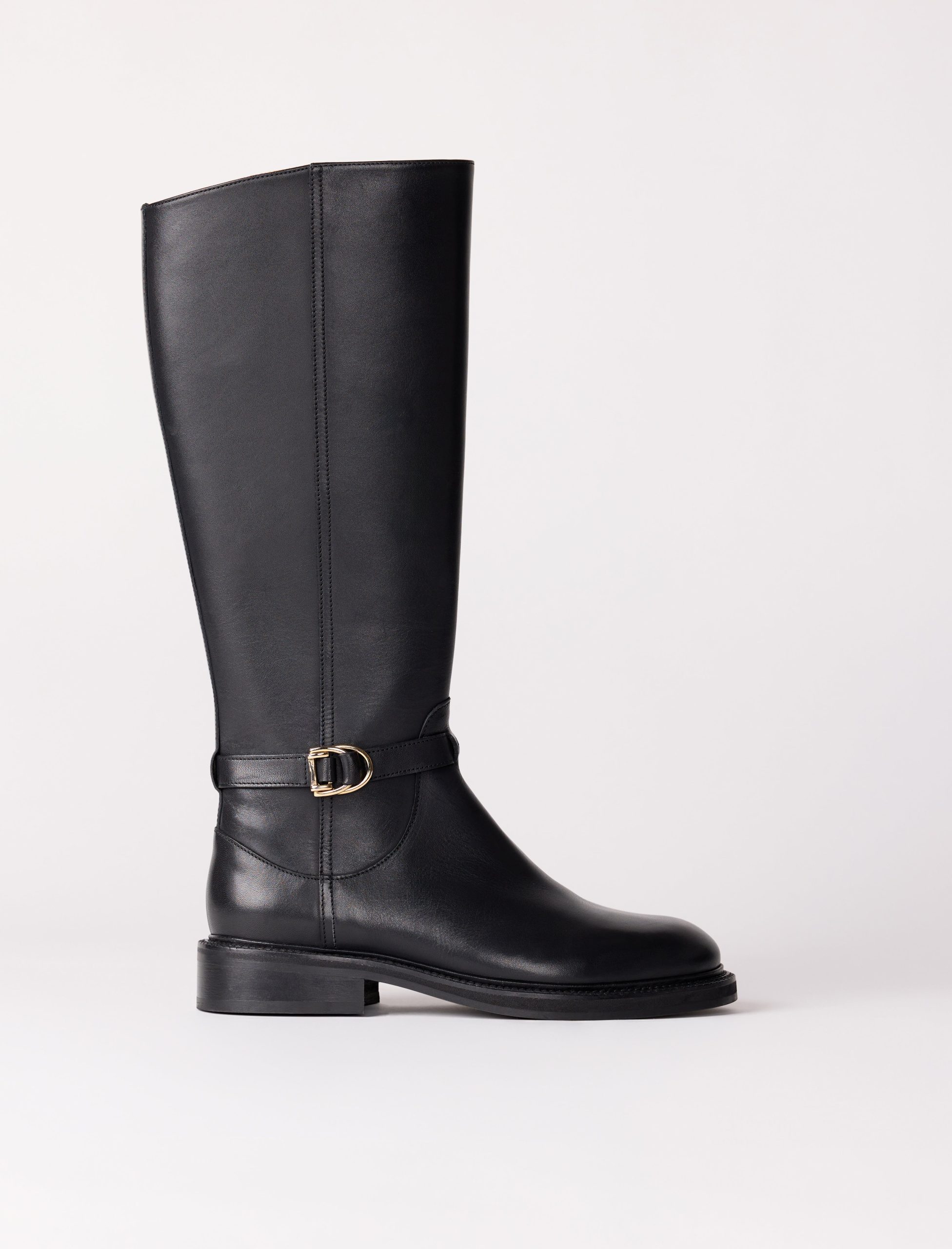 bottes-plates-femme-cuir-941wxm-1.jpg Bottes Plates en Cuir Lisse Noir pour Femme Modèle Eva – Image 1