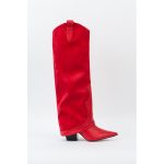 Botte Nessa : Cuir & Daim Rouge à Talon Biseauté