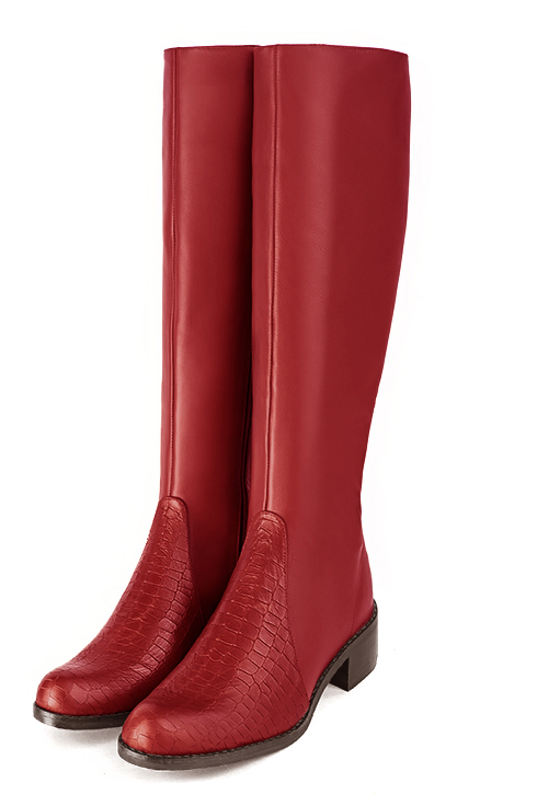 bottes-rouges-537gtb-1.jpg Bottes cavalière habillées femme sur mesure en cuir rouge coquelicot à semelle en cuir de 4.5 cm Florence Kooijman – Image 1