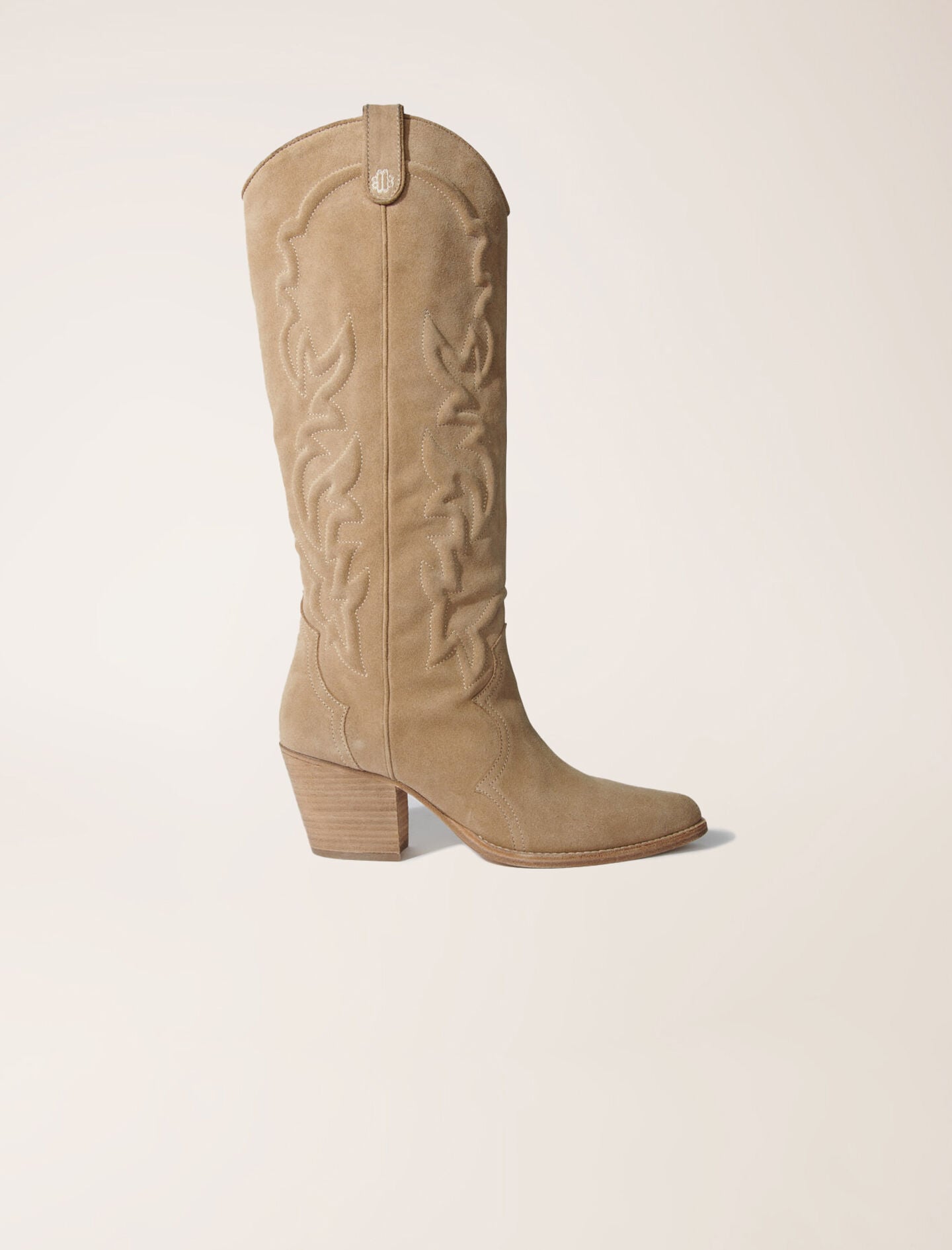 bottes-santiag-705afs-1.jpg Bottes santiags en cuir brodé beige pour femme | Maje – Image 1