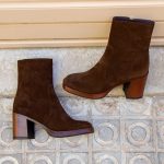 Bottines plateforme cuir daim marron