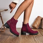 Bottines bordeaux en daim motif étoiles
