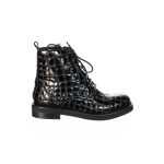 Bottine Clara : Croco Cuir Noir Clouté à Lacets
