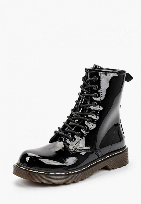 bottines-femme-plate-874qyp-1.jpg Bottines femmes plates à lacets, Noir Vernis – Image 1
