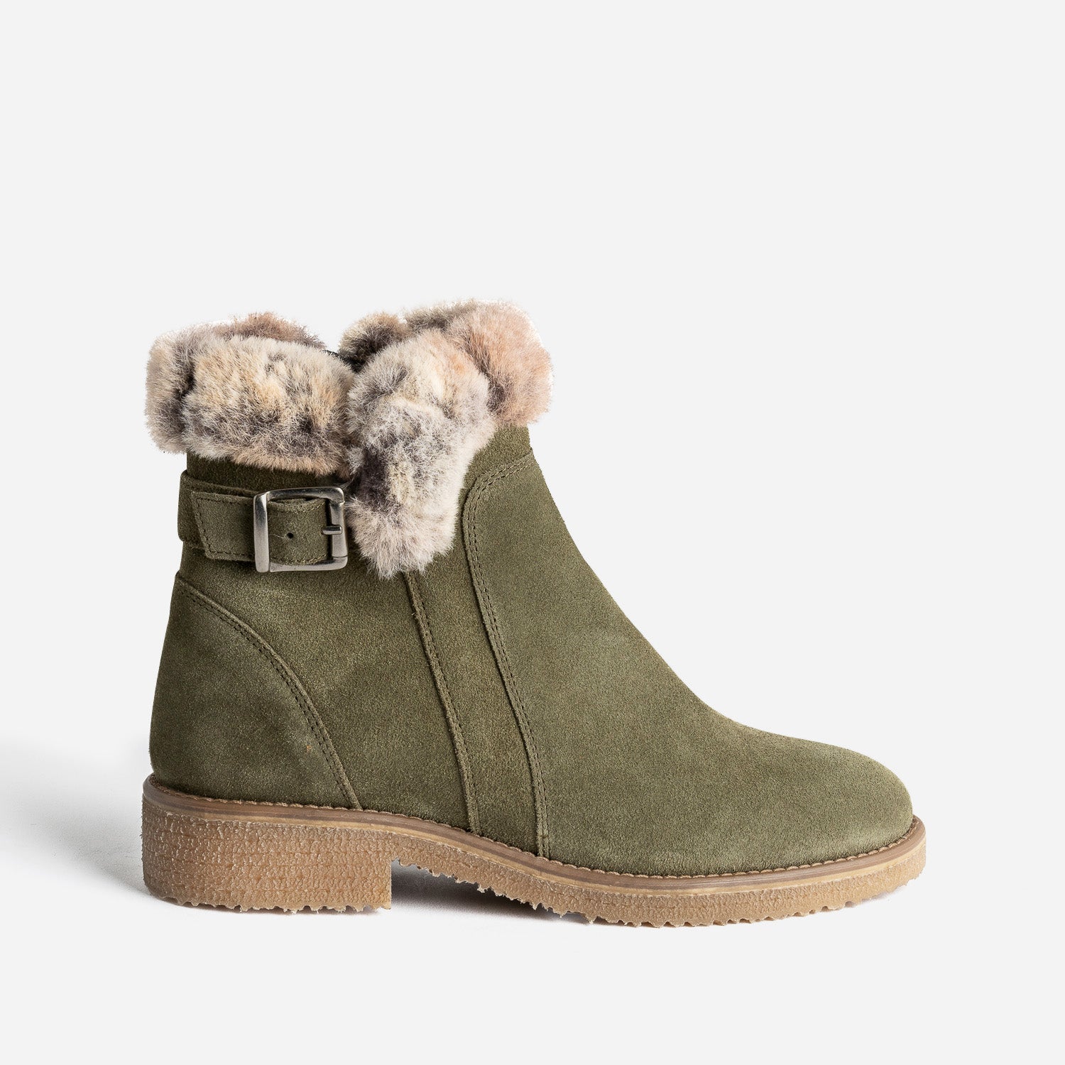 bottines-fourrees-007bxw.jpg Boots kaki en cuir velours fourré Eram Femme | ERAM – Image 1