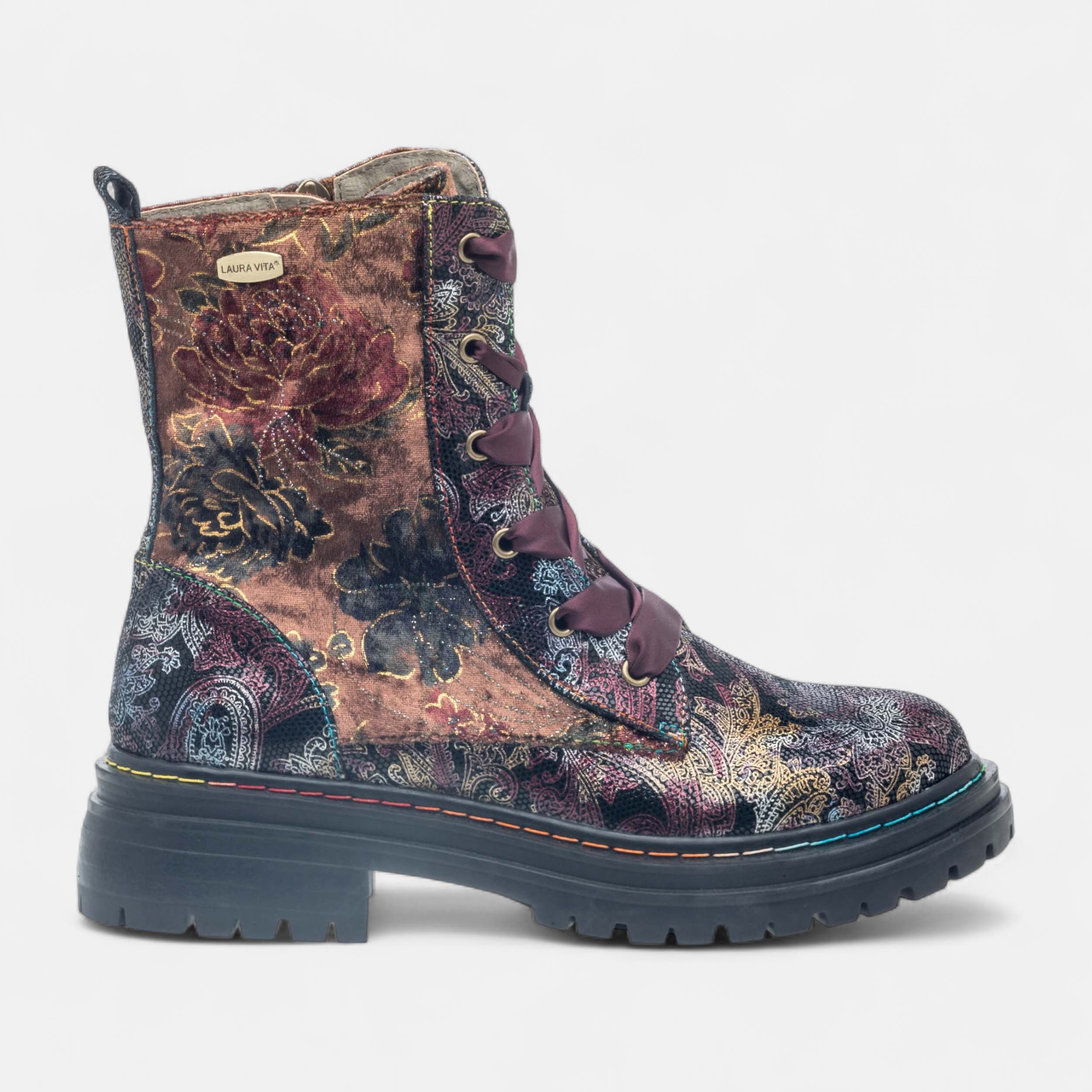bottines-laura-vita-862skw-1.jpg Bottines à lacets Femme en cuir bordeaux – Image 1