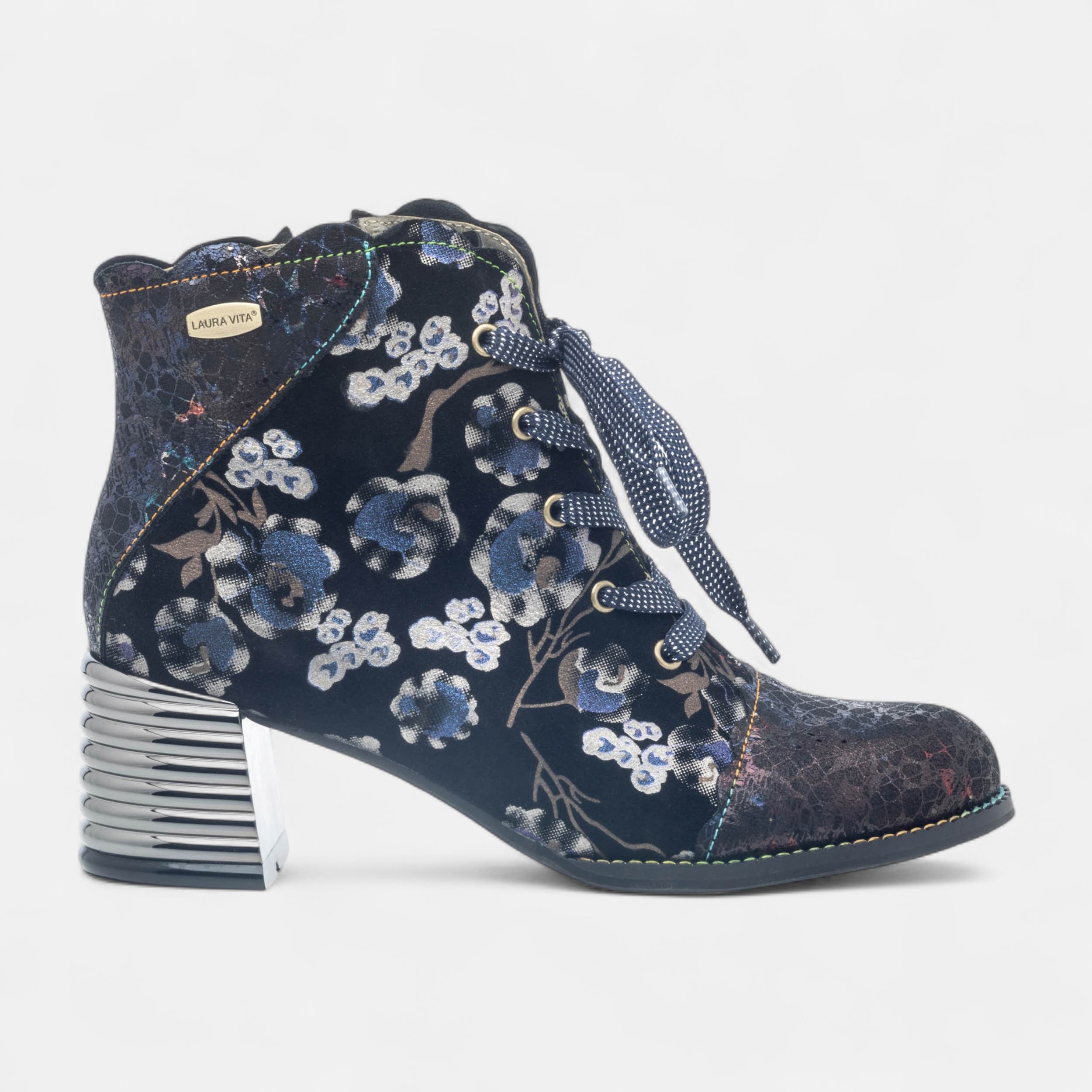bottines-laura-vita-909hve-1.jpg Bottines à lacets à talon Femme en cuir bleu – Image 1