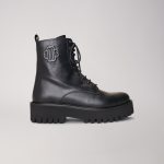 Boots à lacets en cuir noires Noir pour femme | Maje