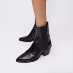 Bottines en cuir lisse mi haute Noir pour femme | Maje