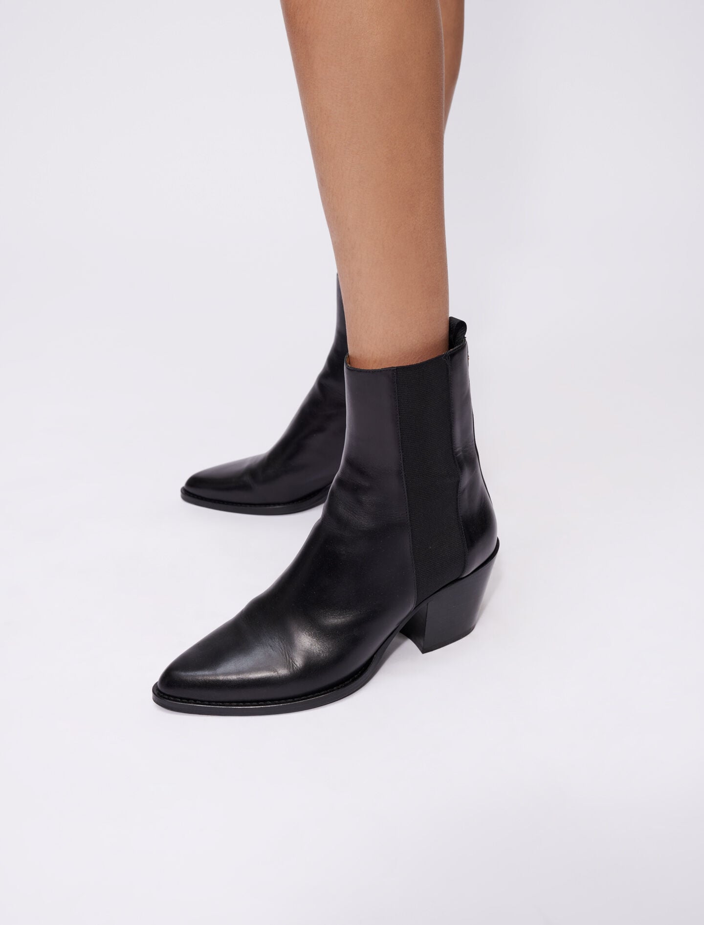 bottines-maje-782tcd-1.jpg Bottines en cuir lisse mi haute Noir pour femme | Maje – Image 1