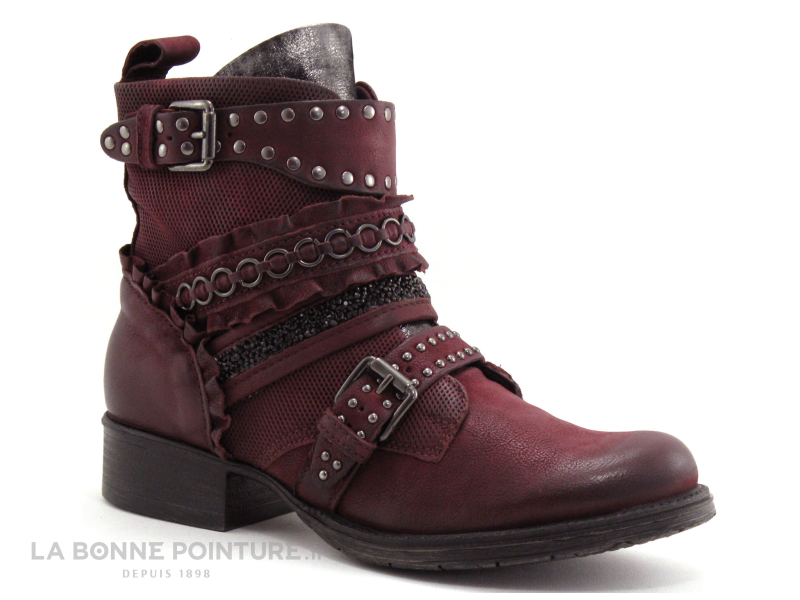 bottines-mjus-357umk-1.jpg Achat chaussures Mjus Femme Boots, vente MJUS 185681 101 0001 Bordeaux Lanieres Chainette Boots – Image 1