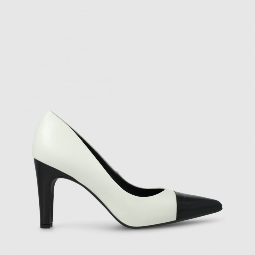 chaussure-femme-talon-459syz-1.jpg Chaussures à talons pour femme combinées en cuir blanc et vernis noir. I LODI Chaussures pour – Image 1