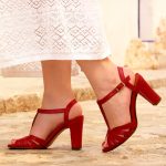 Sandales talon brides cuir rouge