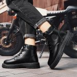 Acheter Bottes hautes hommes chaussures en cuir mode moto bottines pour hommes automne hiver bottes homme chaussures en plein air haut haut moto chaussures | Joom