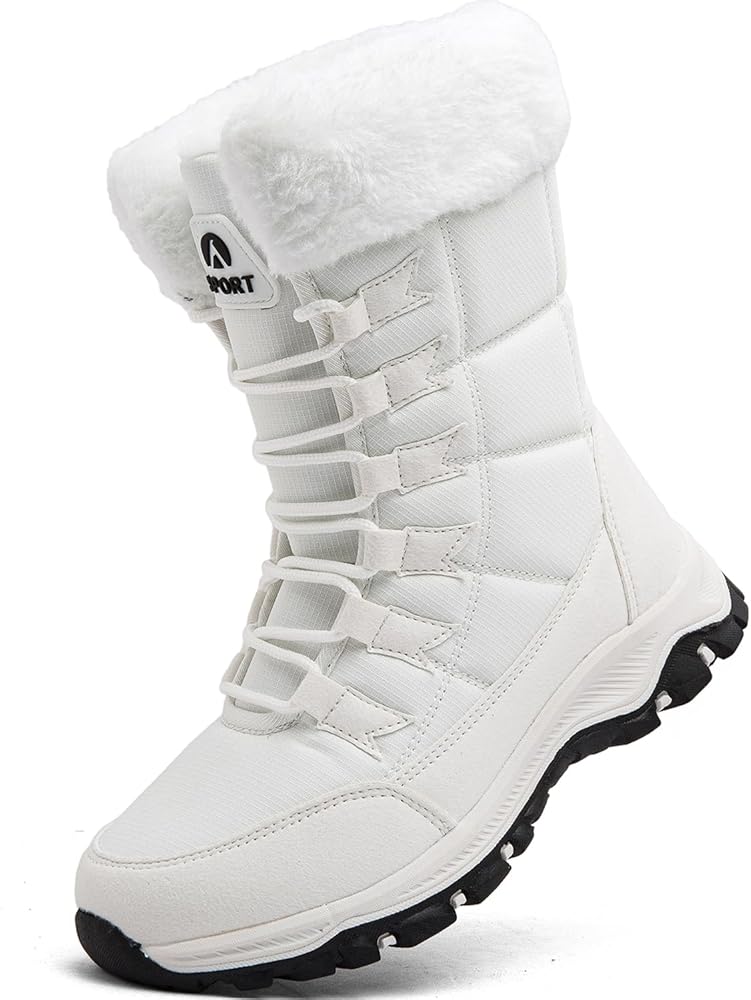 chaussure-neige-544qog-1.jpg Bottes de Neige Femme Doublé Chaud Antidérapantes Outdoor Bottine de Randonnée Chaussures d'hiver,40 EU,Blanc – Image 1