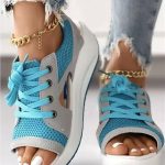 EGSDMNVSQ Chaussures D'été Sandale Pour Femme Muffin Chaussures Lacets Chaussures Bout Ouvert Plate Forme Chaussures Tennis Confortables Maille ...