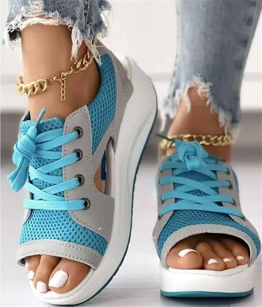 chaussures-ete-411bev-1.jpg EGSDMNVSQ Chaussures D'été Sandale Pour Femme Muffin Chaussures Lacets Chaussures Bout Ouvert Plate Forme Chaussures Tennis Confortables Maille ... – Image 1