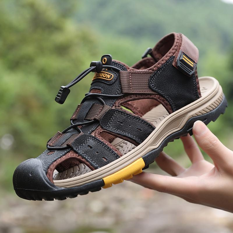chaussures-ete-892kkf-1.jpg Chaussures d'été en cuir véritable pour hommes, nouvelles sandales de plage en plein air, grande taille 38 46 – Image 1